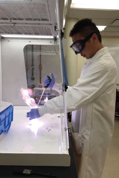 a student in a chemistry lab produces a flame during an experiment